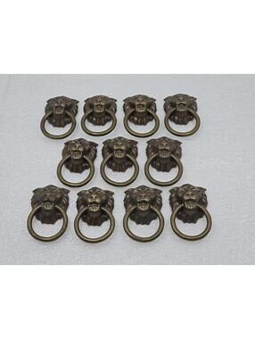 Lot Of 11 Vintage Lion Head w/ Ring Drawer Pulls Cabinet, Chest Hardware